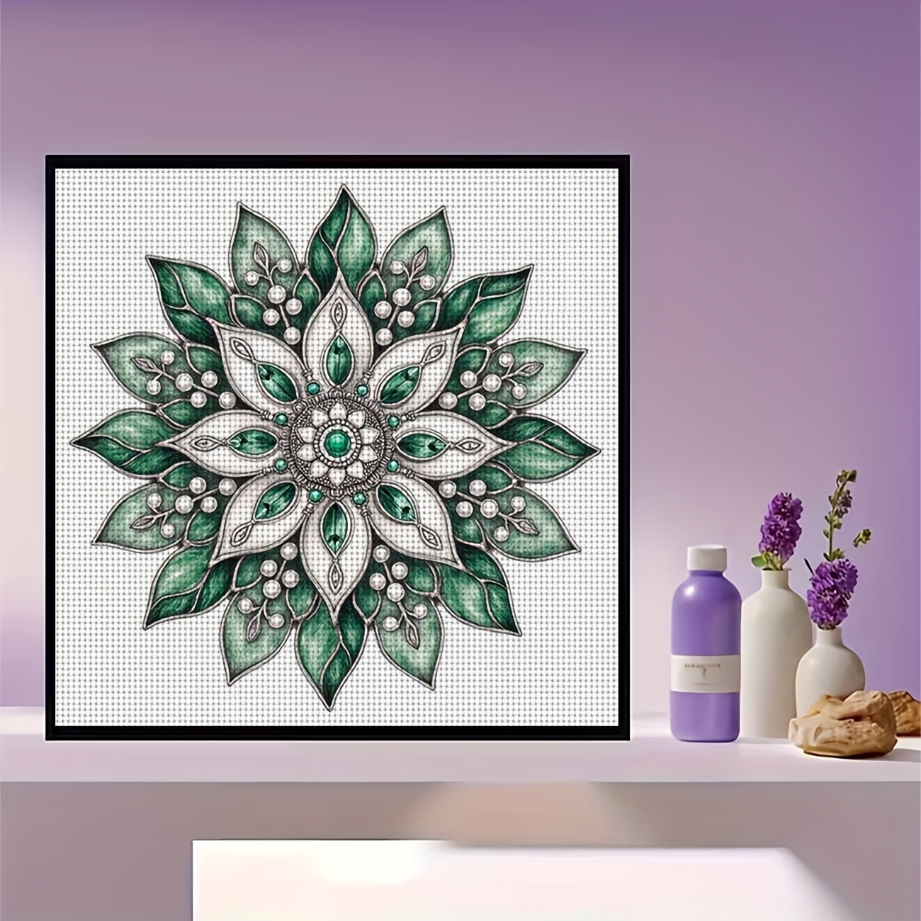Printed Cross Stitch Kit with Decorative Floral Pattern
