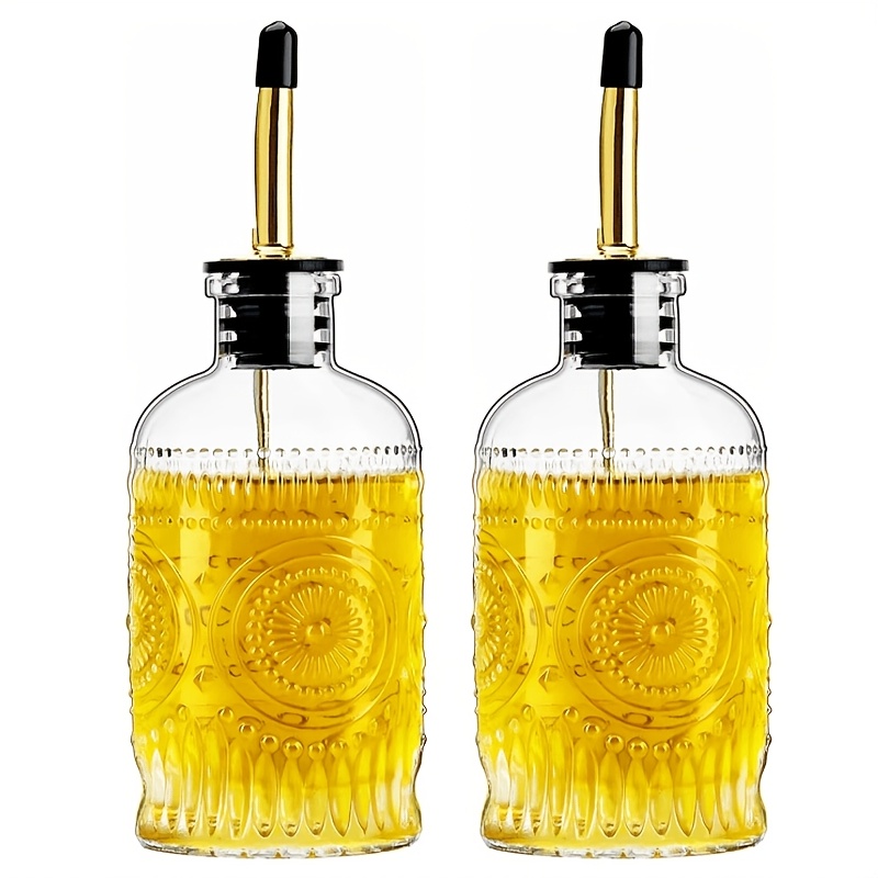 TEMU Glass Coffee Syrup Dispenser Bottles 7 Oz, Pack Of Two, Simple Syrup Bottles With Metal Pour Spout, Syrup Dispenser For Coffee Bar Accessories