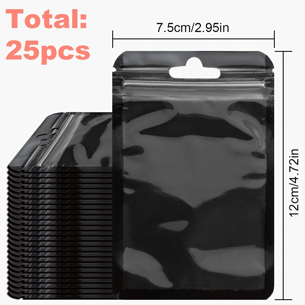 TEMU 25pcs, Multi-specifications, Pearlescent Film Self-sealing Bags Thickened Transparent Packaging Bags, Jewelry Sealing Bags Makeup Brush