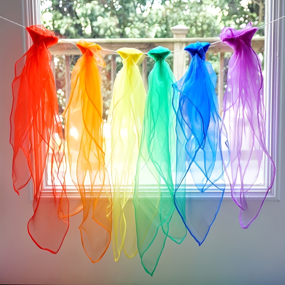 Image of A Set Of 5 Random Color Chiffon Nylon Scarves, Perfect For Dance Performances, Featuring A New Candy Colored Design That With Any Outfit.