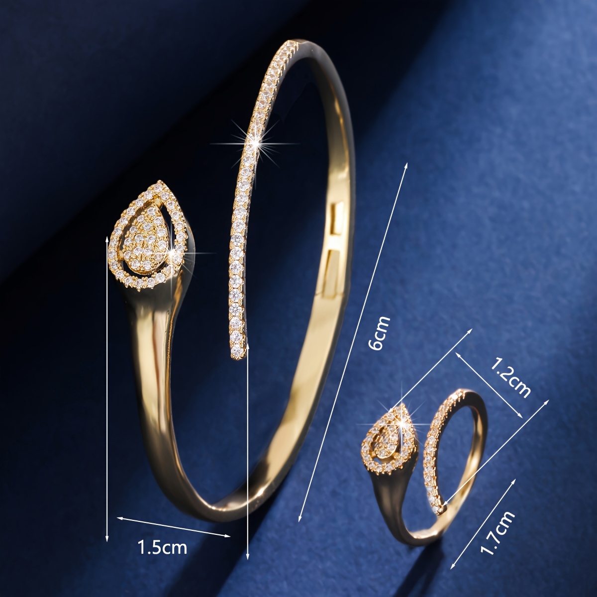 Geometric Open Bangle & Ring Set, Sophisticated Design