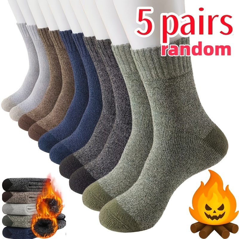 TEMU Lot de 5 paires de chaussettes thermiques d'hiver multicolores pour homme - Confortables et chaudes, adaptées à la randonnée, à la pêche |