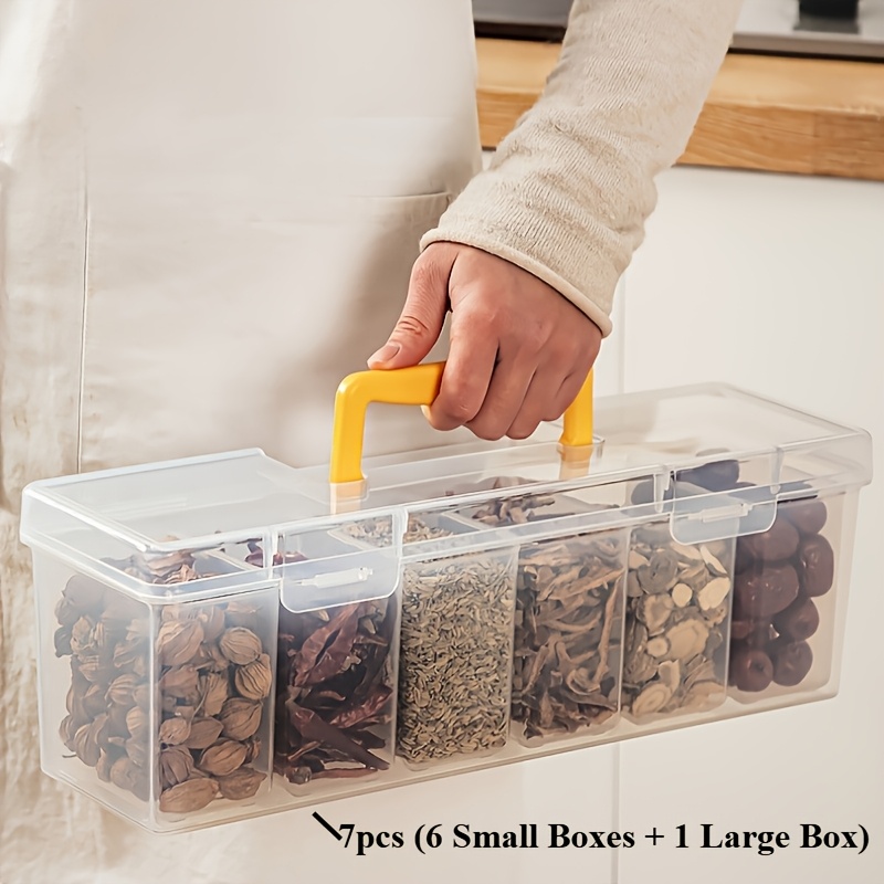 TEMU 7pcs Set (6 Small Boxes   1 Large Box) With Lids, Refrigerator Storage Containers, Stackable Divided Food Organizer Bins, Airtight Transparent