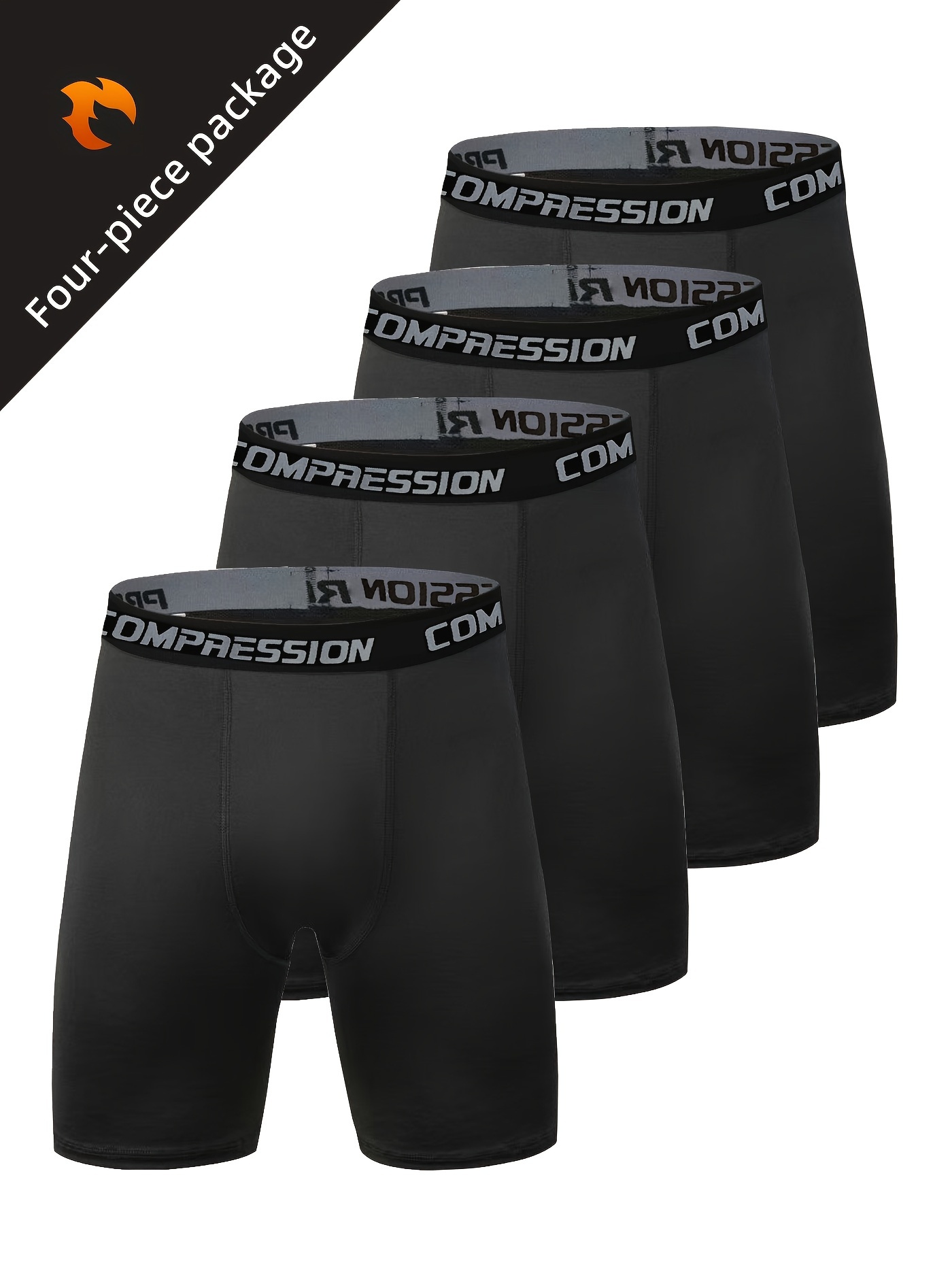 4pcs Men's Compression Sports Boxer Briefs - Breathable, Quick-Dry Athletic Underwear for Gym & Training, Solid Color