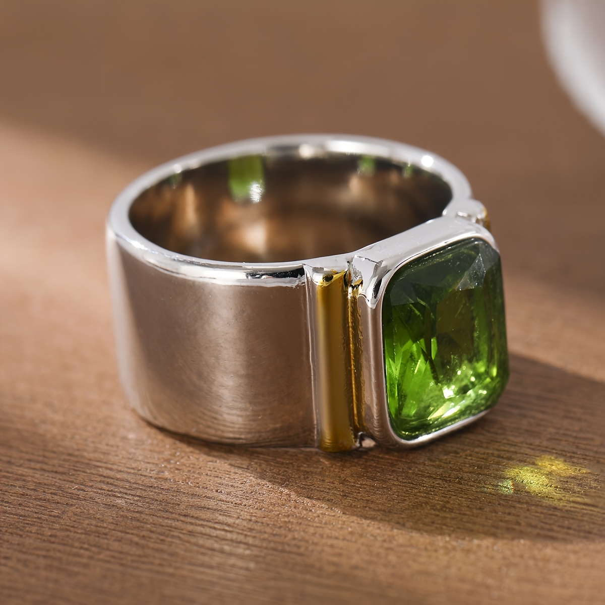 Women's Retro Square Green Zirconia Ring, Stylish Gift