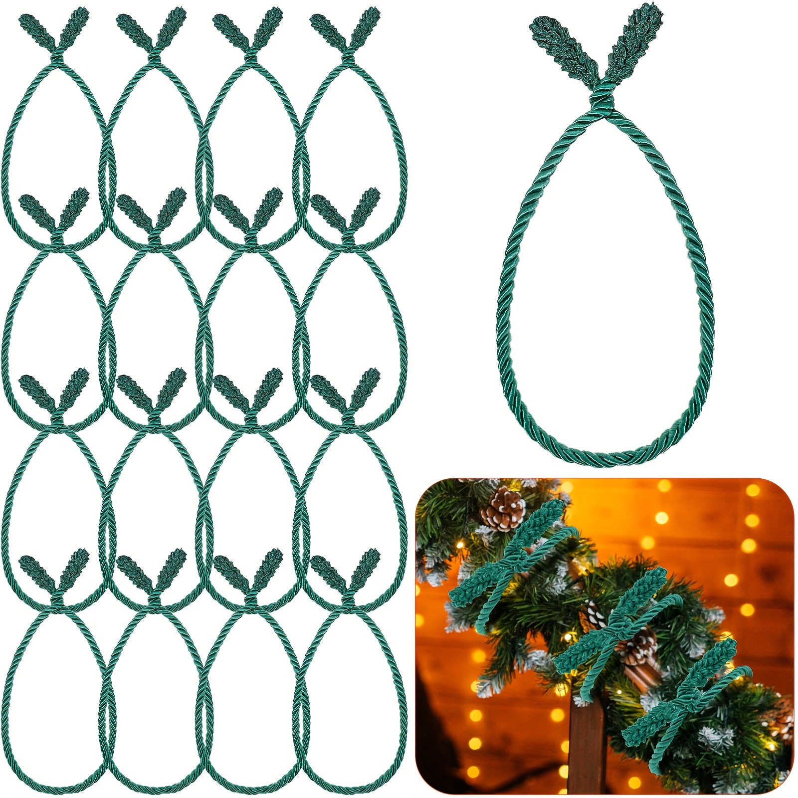 TEMU 50pcs 20 Inch Reusable Green Fabric Garland Twist Ties - Flexible Christmas Banister Decorations For Stairs, Wreaths, Holiday Crafts, Tree
