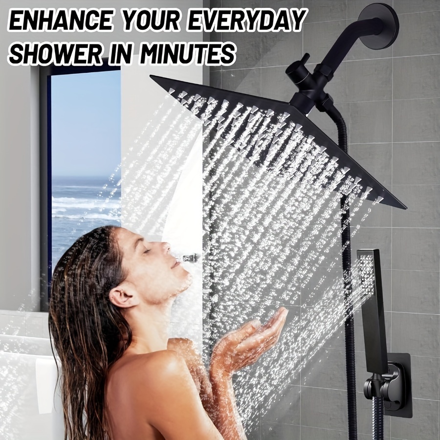 

All Metal 8 Inch High-pressure Rain Shower Head/handheld Shower Combo, Anti-leak Showerhead With 3 Way Diverter Valve And 79" Hose, Easy To Install