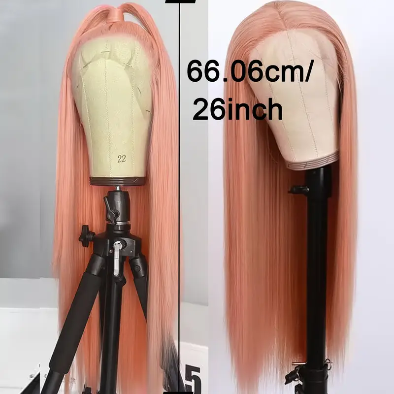 13 4 long pink straight lace front wigs long straight pink wigs heat resistant for women for cosplay christmas halloween 26 inch details 3