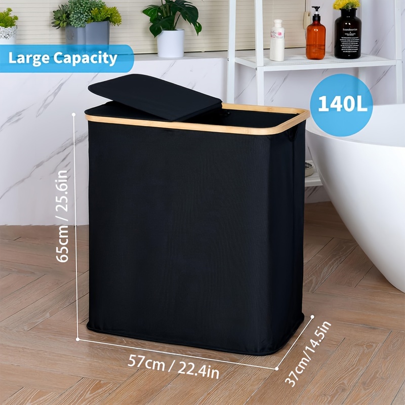 LIFEZEAL - Cesto Para Ropa Sucia De Bambú, 68 Litros | Con Bolsa De Tela Extraíble, 50x35x64 Cm, Para Lavandería Y Baño