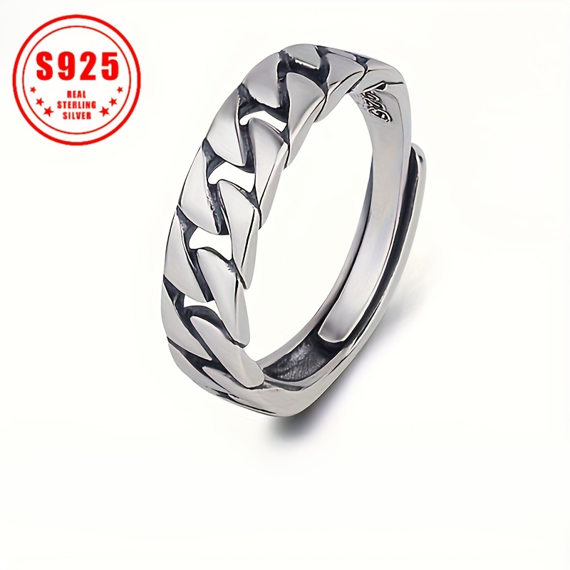 

925 Sterling Silver Ring Trendy Chain Design Adjustable Jewelry Suitable For Men And Women Daily Outfits Hip Hop .