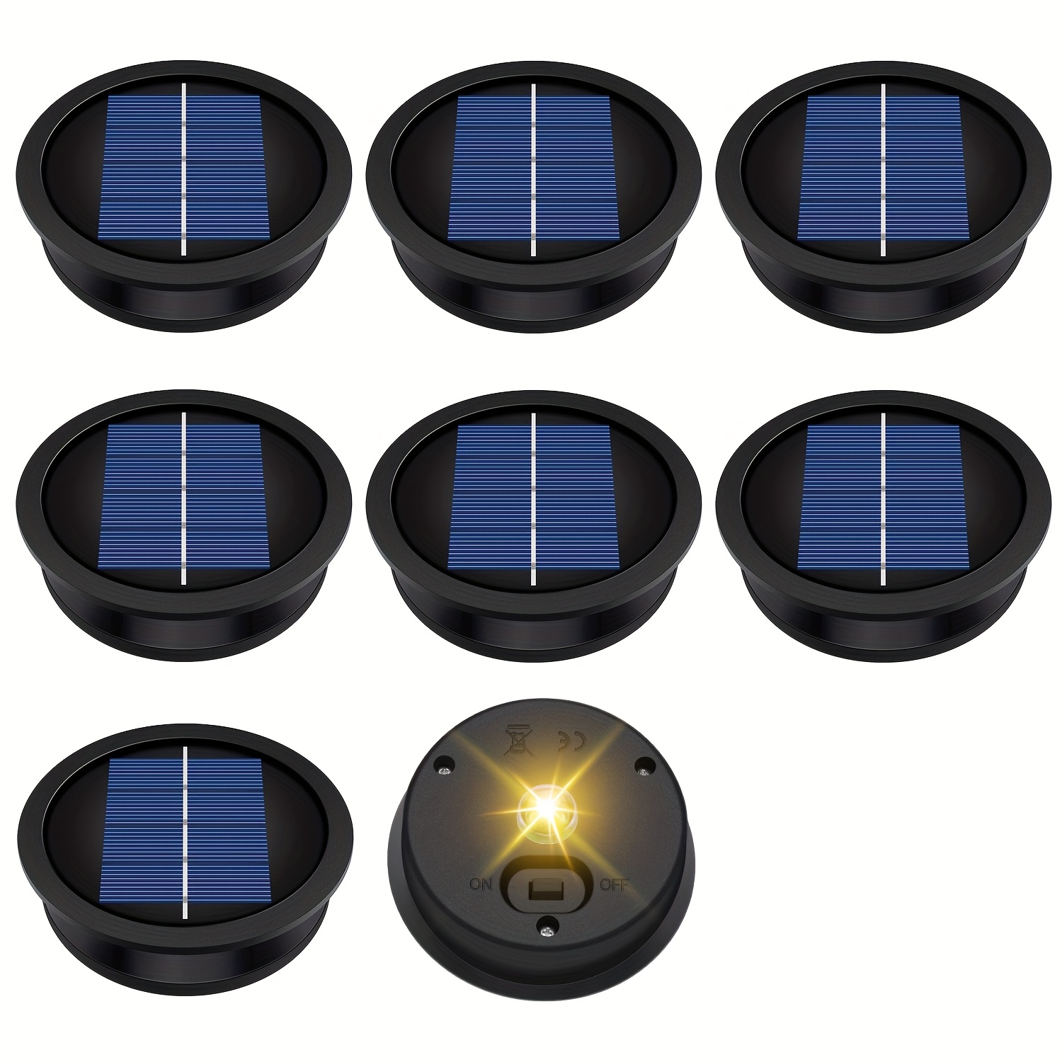 TEMU 8pcs Solar Light Replacement Top, Lantern Replacement Parts For Solar Lights (top 3.23 Inches, Bottom 2.83 Inches), Led Replacement For Outdoor
