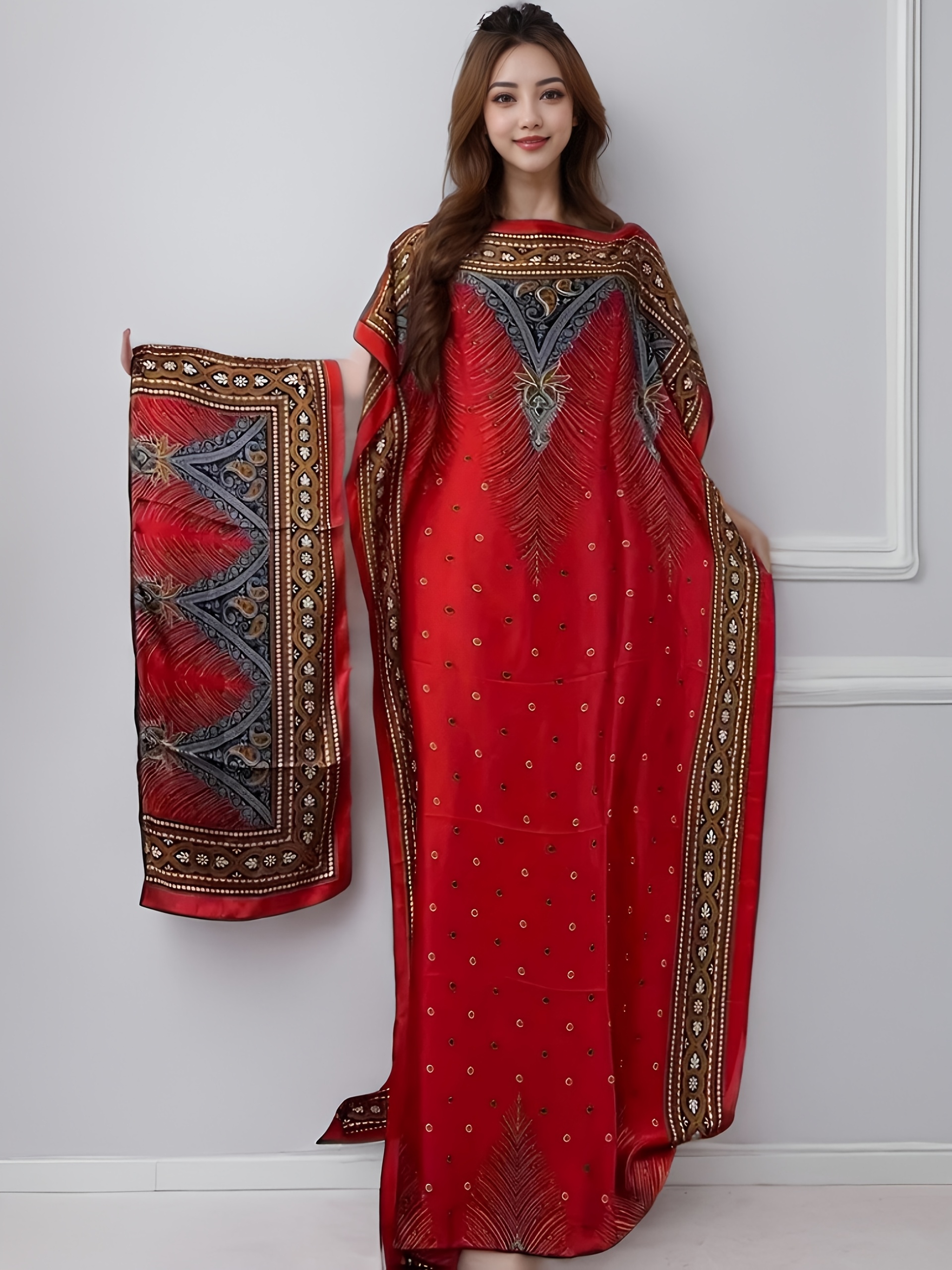elegant red floral dress batwing sleeves - Temu United Arab Emirates