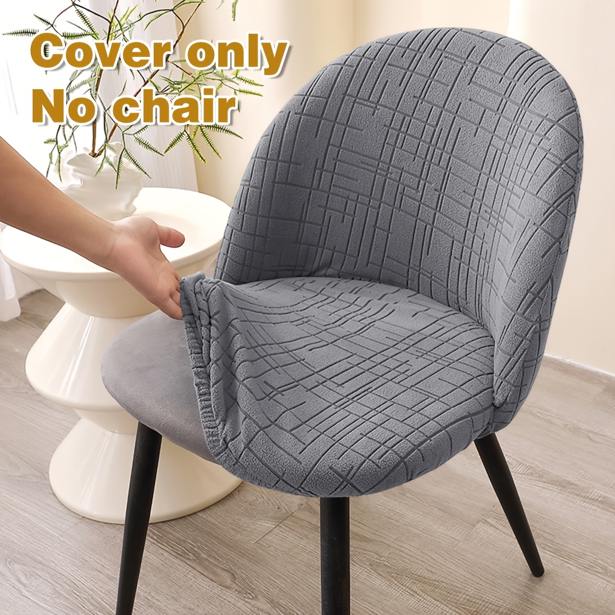 TEMU 1pc Easy Line Jacquard Fleece Duckbill Chair Cover Stretch Fit Curved Dining Chair Protective Cover