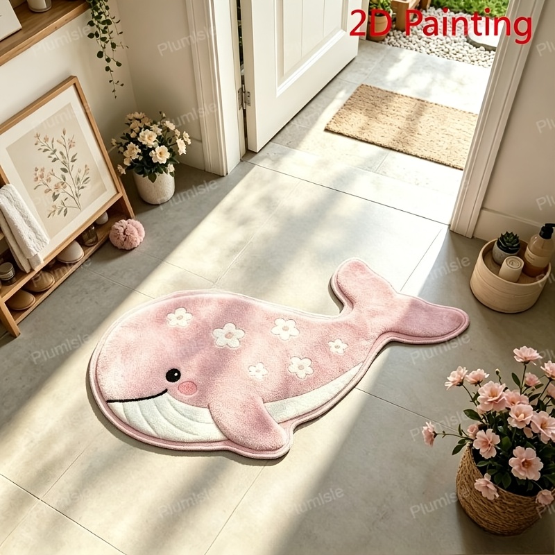 TEMU Faux Cashmere 900g X 9mm 2d Flat Whale Irregular Floor Mat Cartoon Shape Bathroom Entrance Rug Cute Bay Window Non-slip Mat Soft And Fluffy