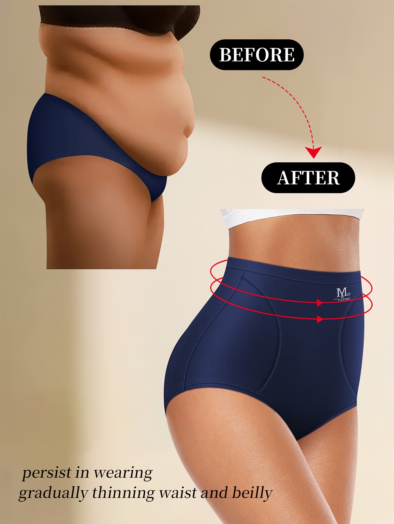 MEIYATING Exklusivmarke - In verschiedenen Farben erhältlich, nahtlose Unterwäsche, hoch taillierte Anti-Roll-Kante, Damen Taillen- und Lifting-Dessous, One Size Fits XS-XXL, mittlere Elastizität, doppelte Kurven-Verzierungen vorne