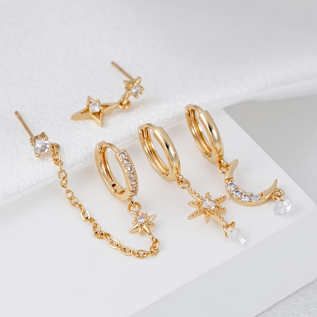 TEMU 4pcs Fashion Earring Set, Easy Exquisite Star And Pendant Earrings, Suitable For Women's Vacation, Music Festival, Party Jewelry