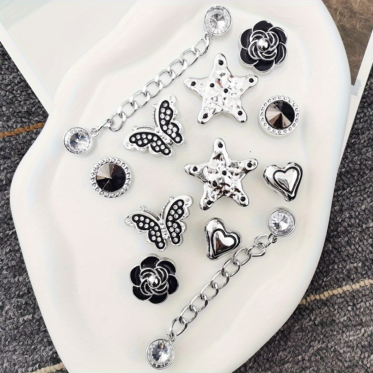 

12pcs Shoe Charms Set, , Star & Heart Designs With Abs Chains, Diy Decorative Accessories For Women's Sandals, Slides & Slippers, Ideal For Christmas & Halloween Party Gifts