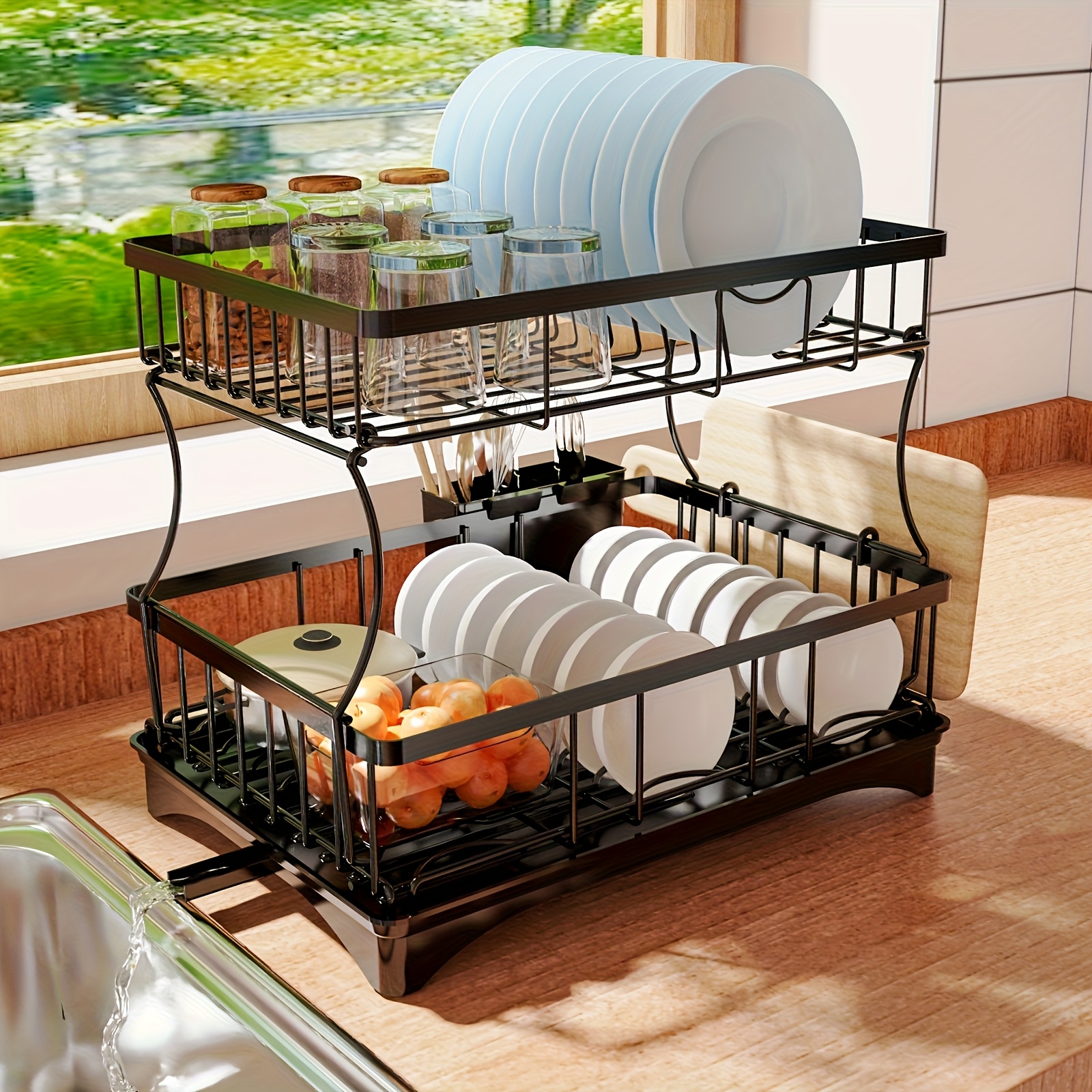 TEMU 2 Tier And 1 Tier Dish Drying Rack For Kitchen Counter, Dish Drainers For Kitchen Counter With , Metal Kitchen Dish Rack With Drain, Kitchen