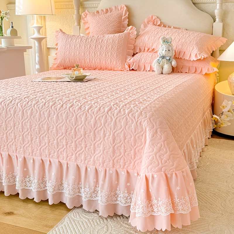 TEMU 3pcs Bedspread Set Three-piece Set, Suitable For And Hand Washable, French Princess Bedspread Set (1 X Bedspread And 2 X Pillowcases, Without