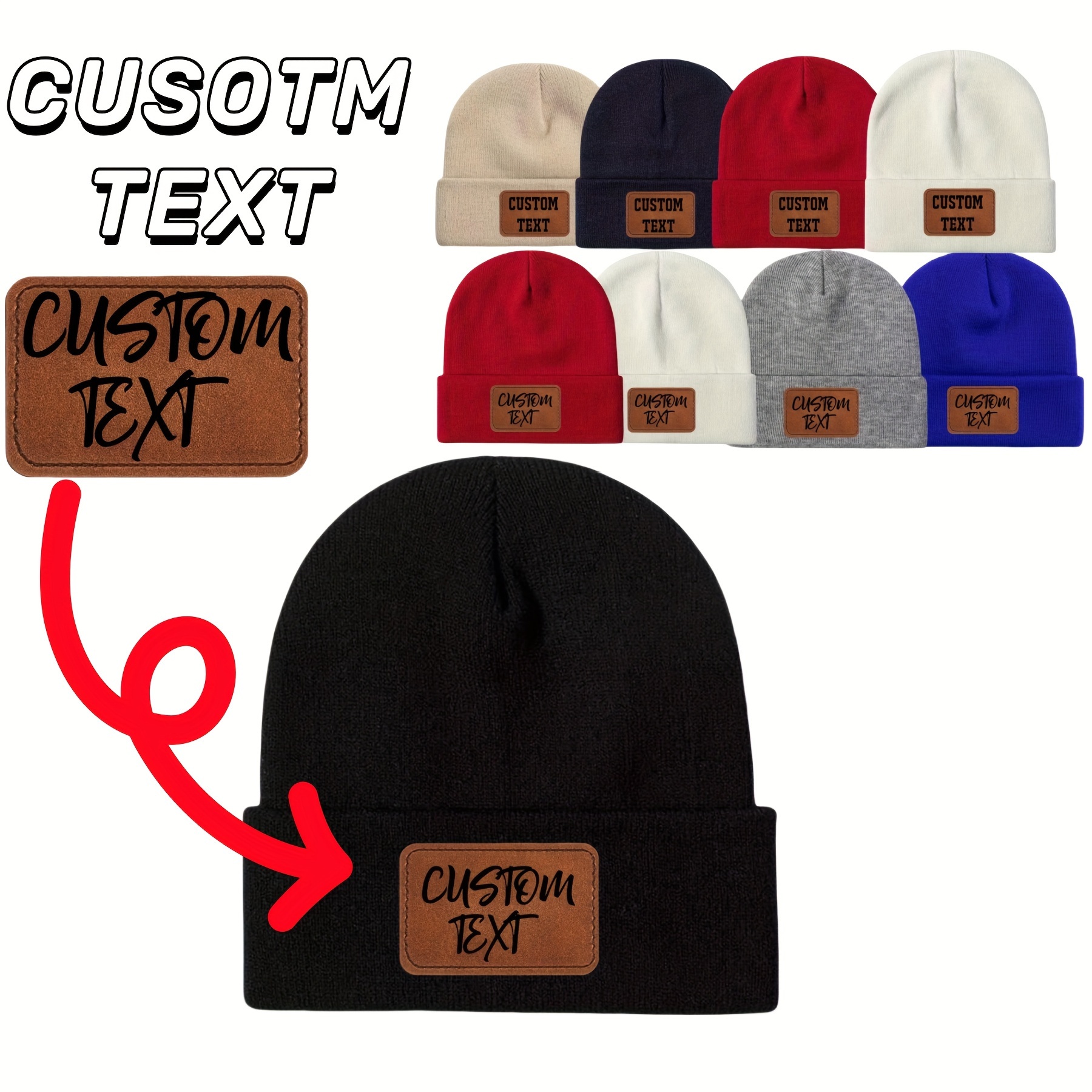 

Custom Text Knit Skullies & Beanies - Stretchable & Insulating Unisex Cotton Blend Cap With Personalized Patch Design - Lightweight, Comfortable Cuffed Winter Hat For Men And Women
