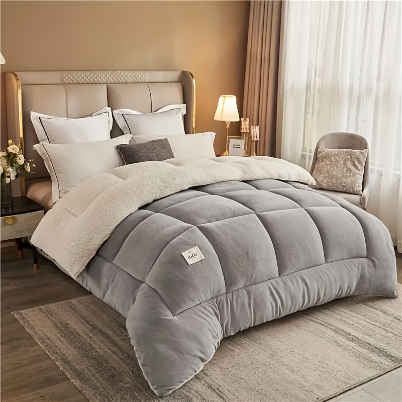 1pc   comforter   quilted   breathable box stitch solid color comforter machine washable bedroom warm autumn and winter comforter details 21