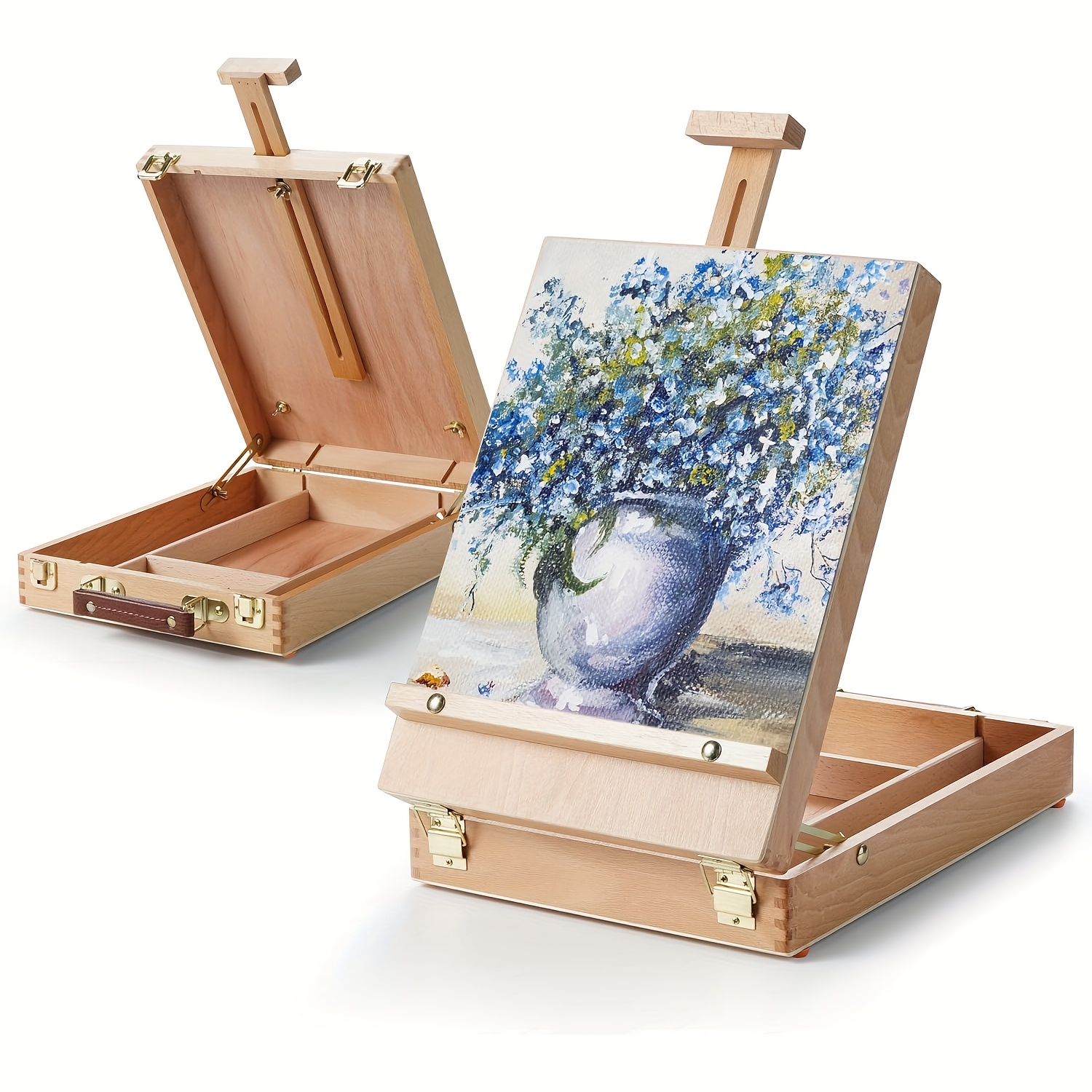 TEMU Medium Wooden Desktop Box In Natural , Painting Easel, Artist Easel, , Adjustable Stand, Sturdy Wood, Construction, Portable Easel, Art Supply