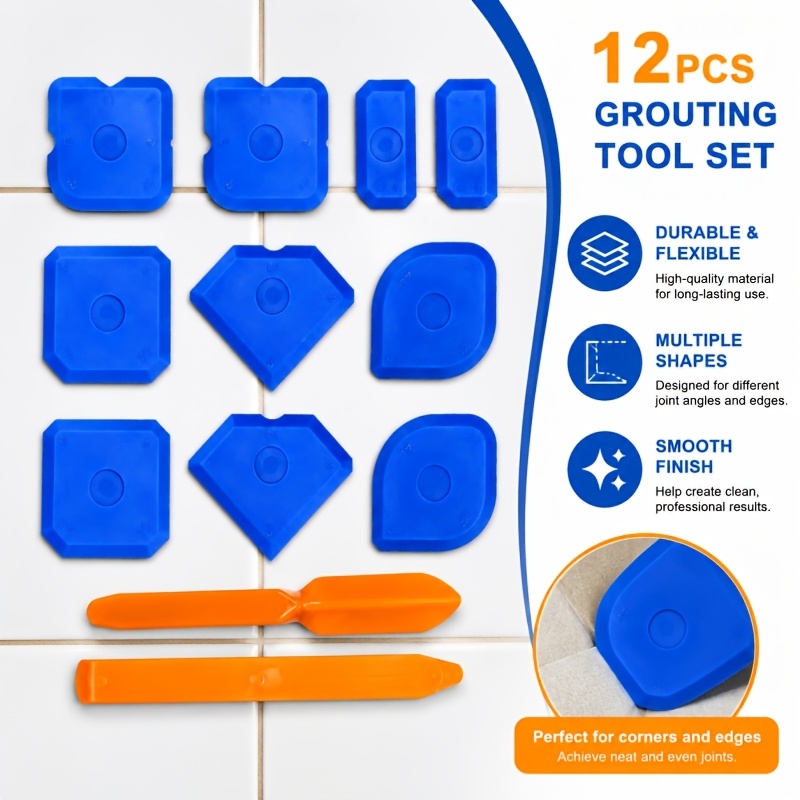 TEMU 12pcs Silicone Caulk Finishing Tool Set, Professional Grout Scraper And Shaping Tool Kit, Reusable Grout Smoothing Tool, Suitable For Bathroom,