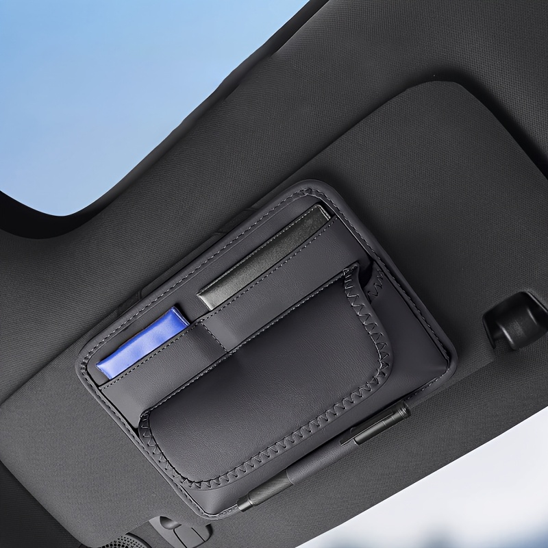 TEMU Car Sun Visor Storage Bag, Multi- Visor Organizer With Sunglasses Holder, Folder, And Visor Clip, Suitable For Cars, Suvs, And Trucks, Faux