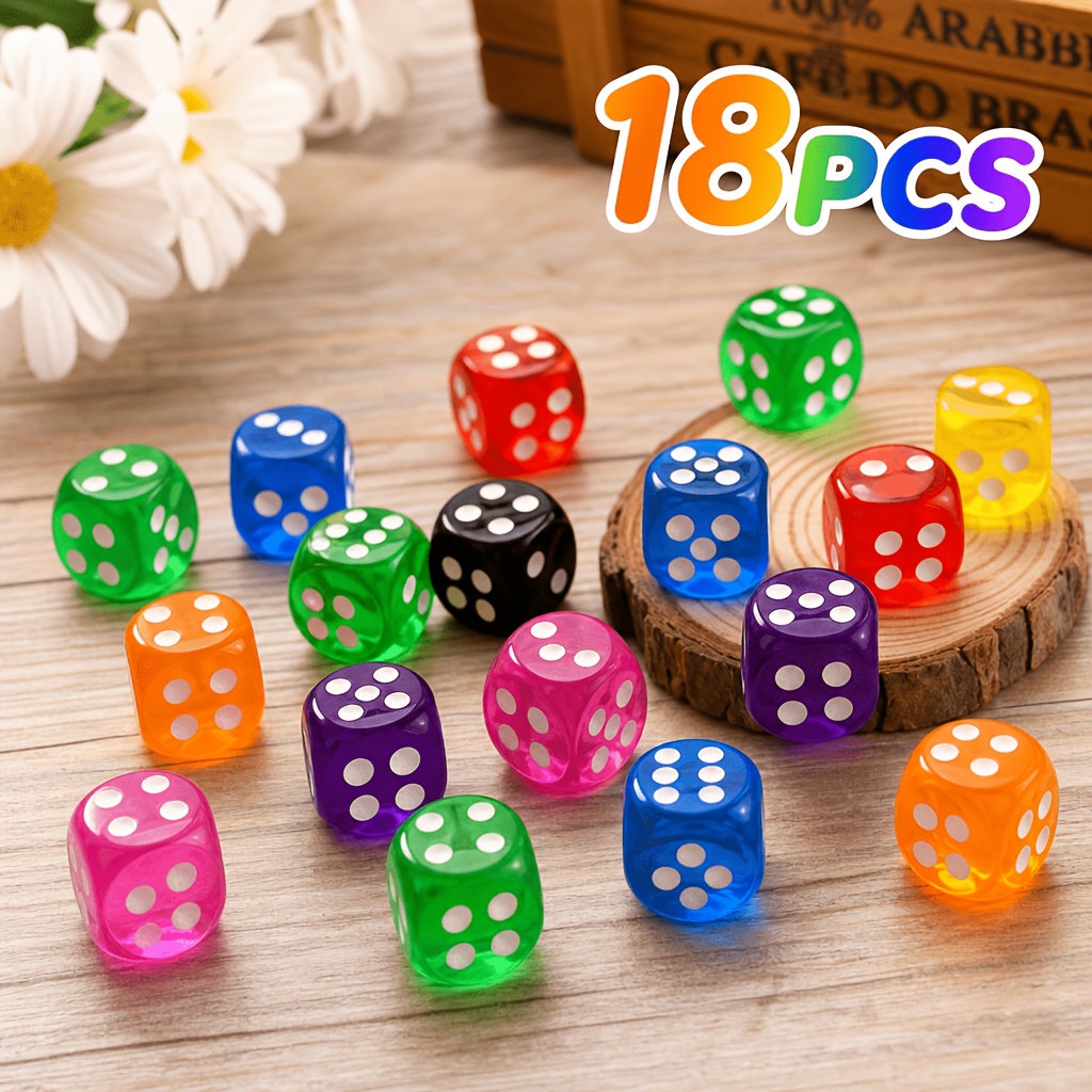 TEMU 18pcs Bright Acrylic Dice Set With Storage Box, Fair Durable Tabletop Game Dice For Board Games, Rpg, Party & Halloween Gathering, For Social