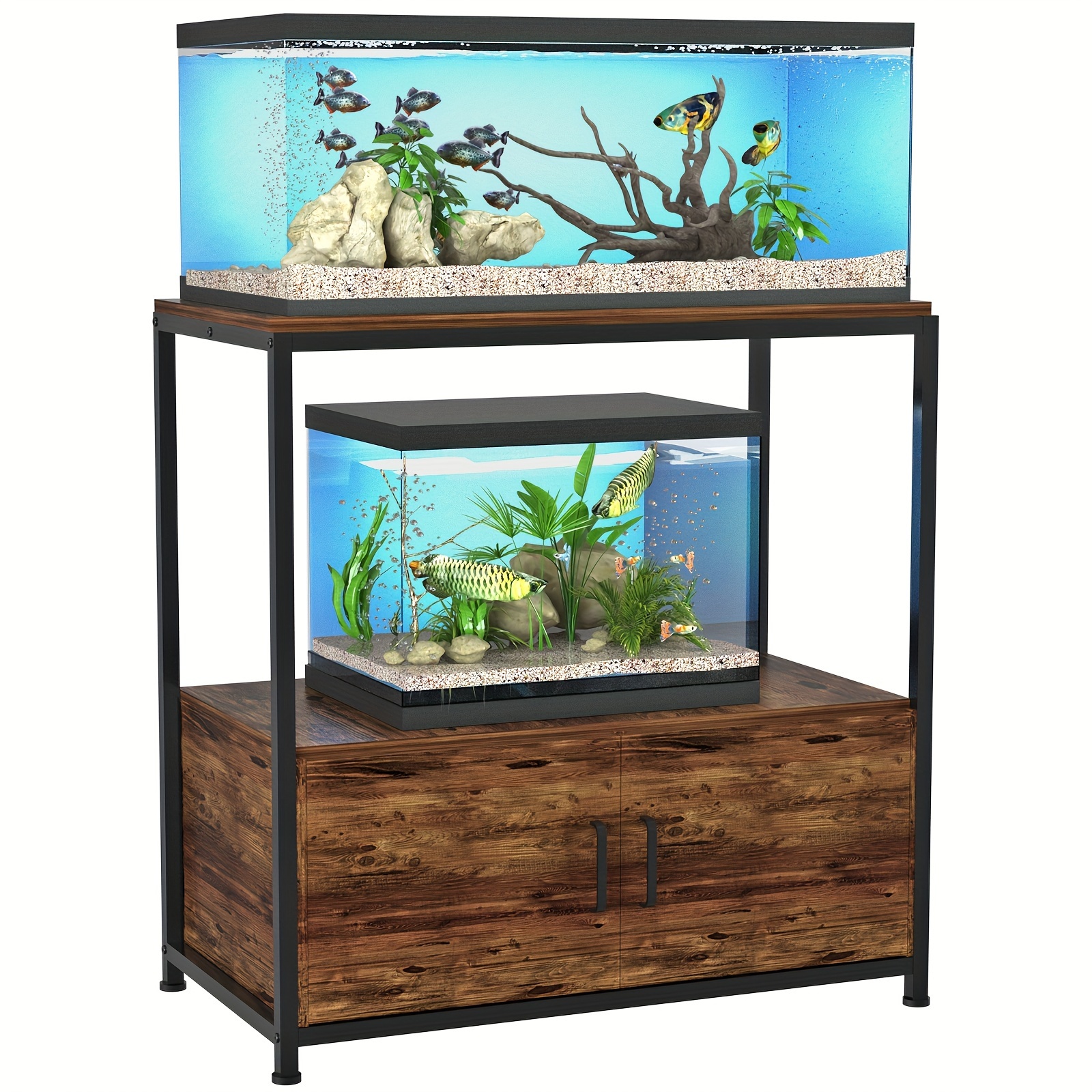 

1 Pcs Fish Tank Stand For 20-29 Gallon Aquarium, Heavy Duty Metal Wood Aquarium Stand With Cabinet Accessories Storage & Adjustable Table Feet, 30.7" Lx15.74 W Tabletop