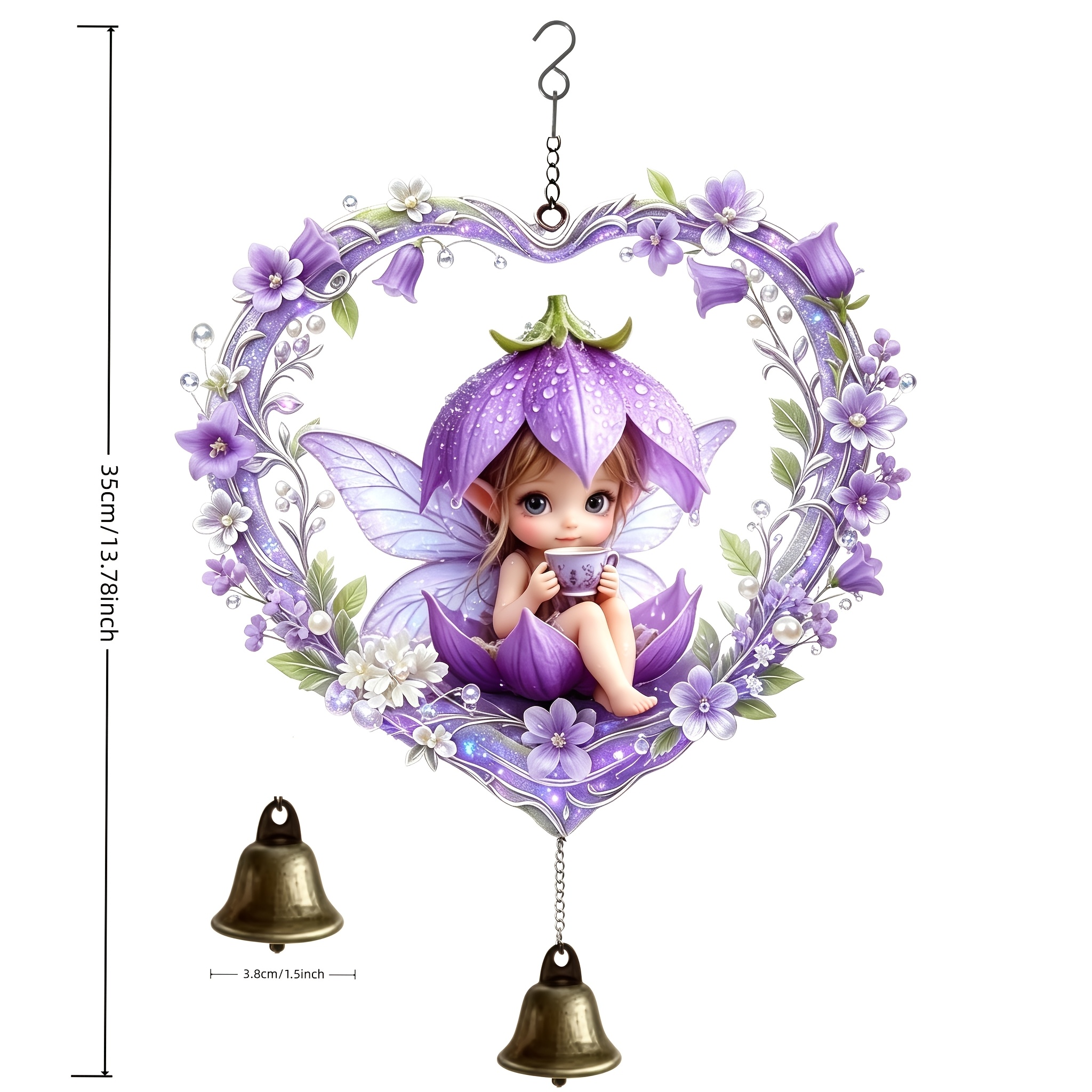 TEMU Amethyst Flower Cluster Heart Wreath Fairy Wind Chime Hanging Ornament, Suitable For Indoor Windowsills, , And Outdoor Gardens, Shakes Out Warm