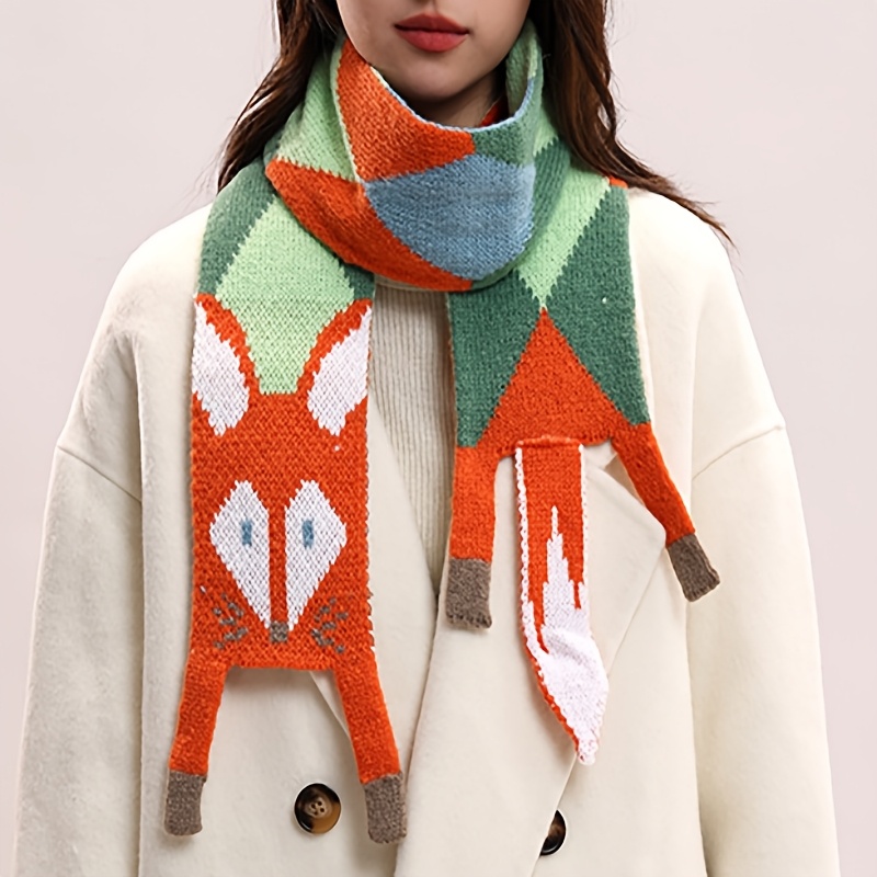 TEMU Écharpe Mignonne Renard, Douce et Chaude - de Cou Doux Chauffant en Acrylique, Polyvalente pour les d'Automne/Hiver et , Écharpe Haut de Gamme