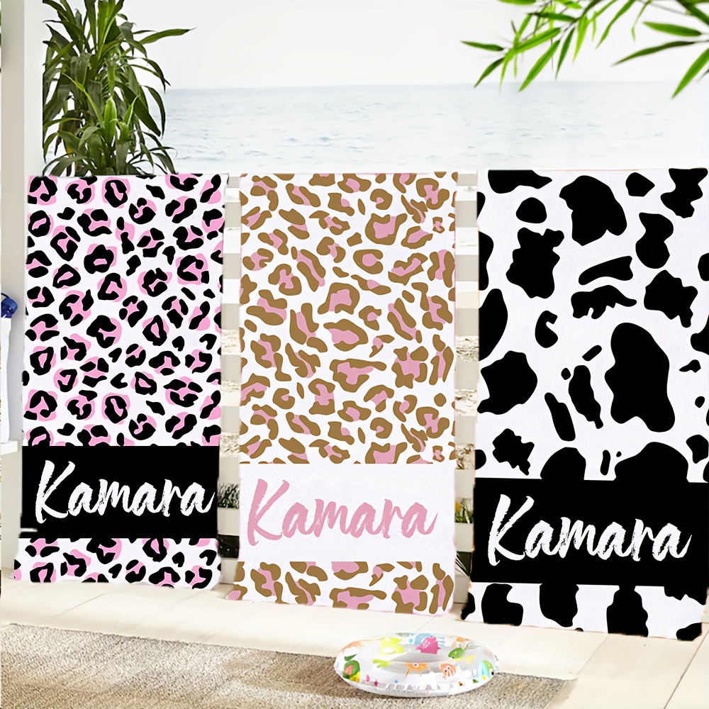 

1pc Name Customized Beach Towel, Leopard Printed Personalized Beach Blanket, Super Absorbent & Quick-drying Swimming Towel, Suitable For Beach Swimming Outdoor Camping Travel, Ideal Beach Essentials