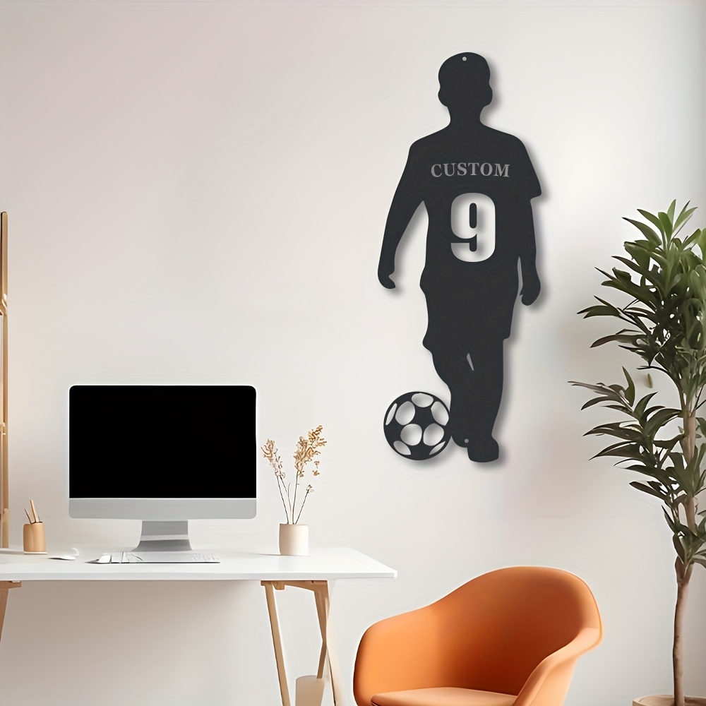 TEMU Logo personalizado de de fútbol de metal con tu y número - Decoración de pared retro de fútbol para el hogar, , oficina, decoración de pared de