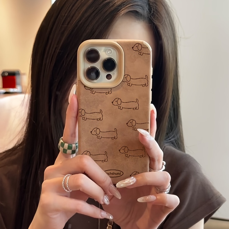 TEMU Line Drawing Sausage Dog Mobile Phone Case Suitable For Iphone16promax/15/14plus/13/12/11 Protective Case