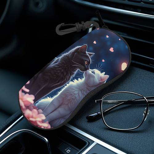 1pc cute cat lips print glasses case with portable lanyard hook zipper closure cat themed eyewear holder suitable for glasses phone case storage backpack accessory cat lover gift for use