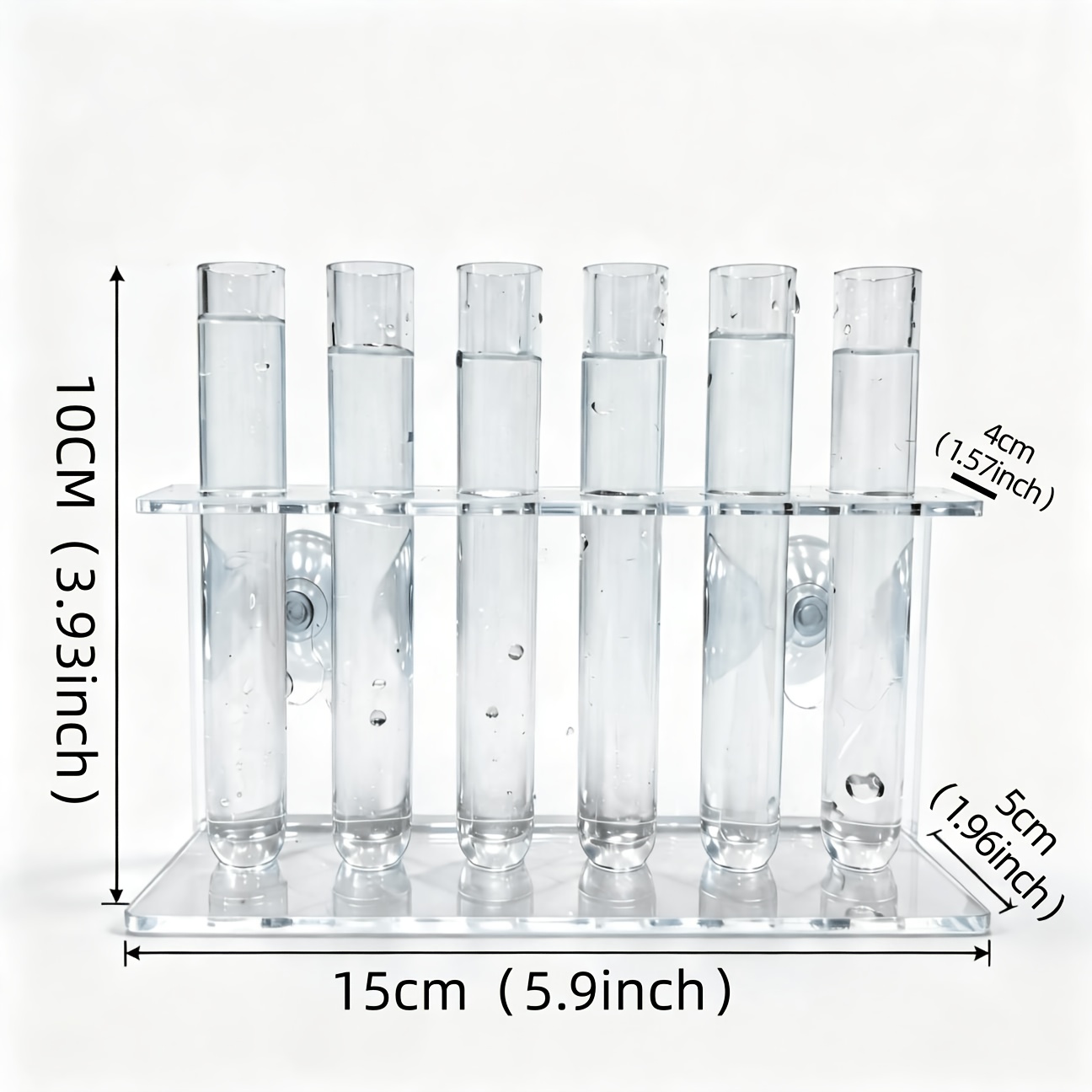 TEMU Modern Hydroponic Test Tube Wall Planter - 6-tube Transparent Display With Suction Cups And Stand (9pcs Set), For Tabletop Or Wall Mounting,