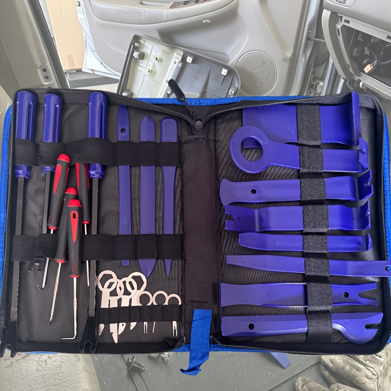 TEMU Outil de retrait de garnitures, kit de 25 pièces pour retrait de panneaux, portières et audio de voiture, jeu de pinces à clips et d'outils de