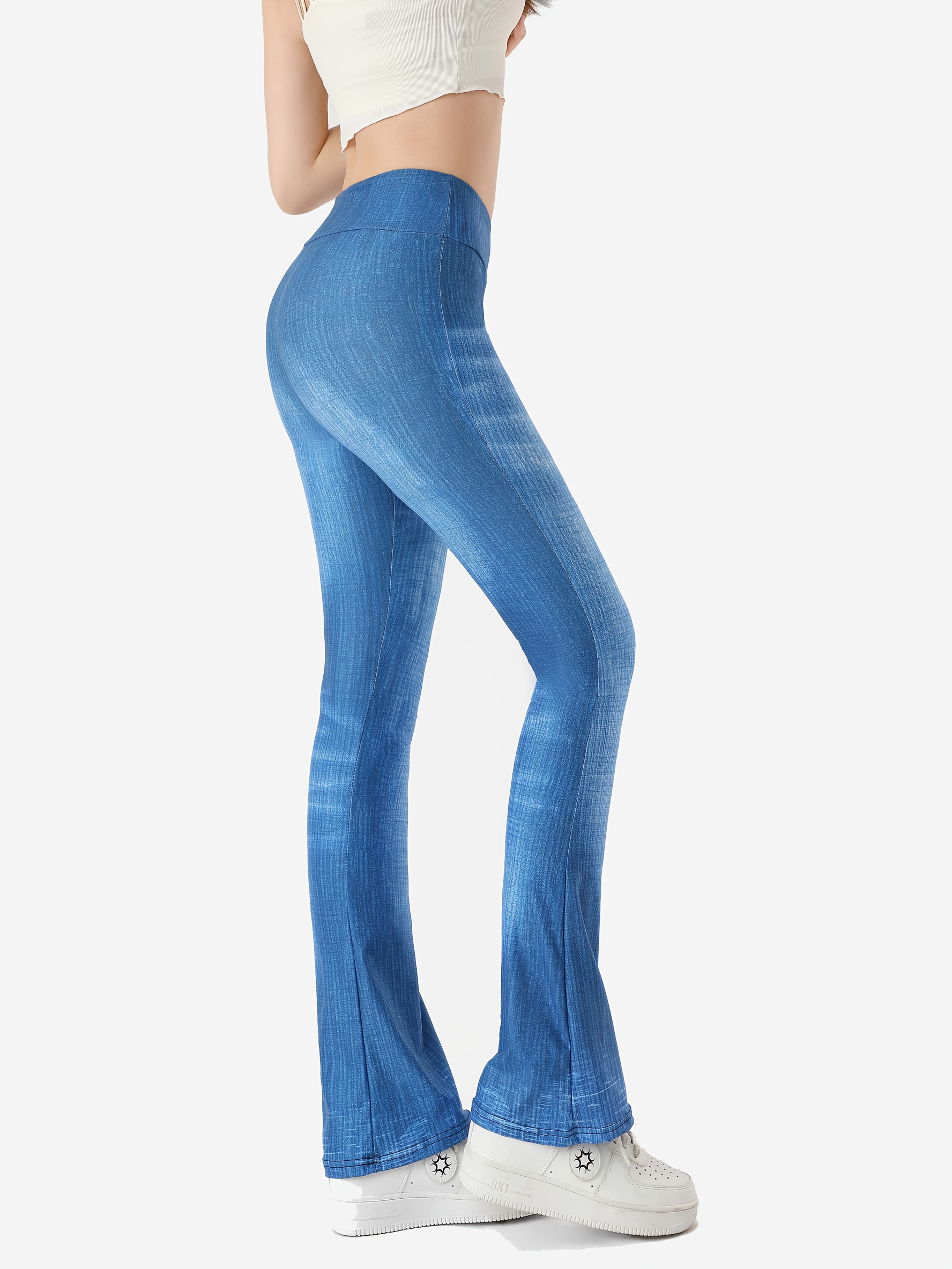 Flare Leggings Yoga Pants Jeans Look Women's High Waisted Stretchy