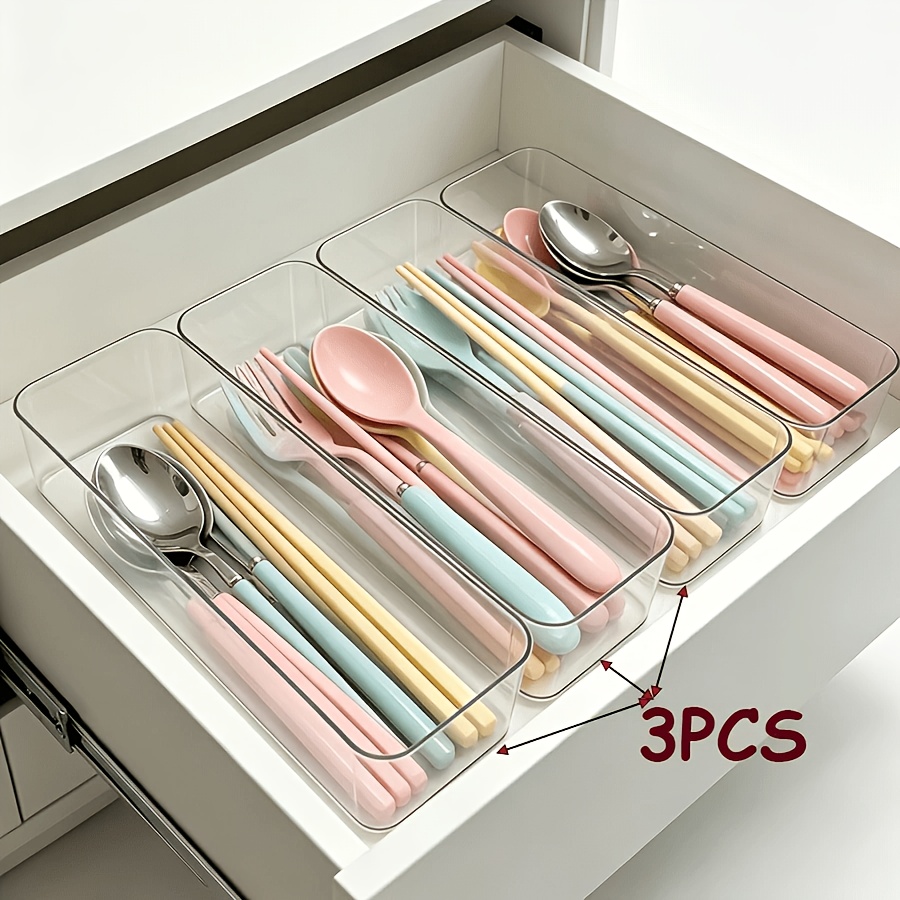TEMU 3pcs Acrylic Cosmetic Storage Boxes, Transparent Finishing Box, , Built-in Multifunctional Dressing Table Drawer, Suitable For Brushes And