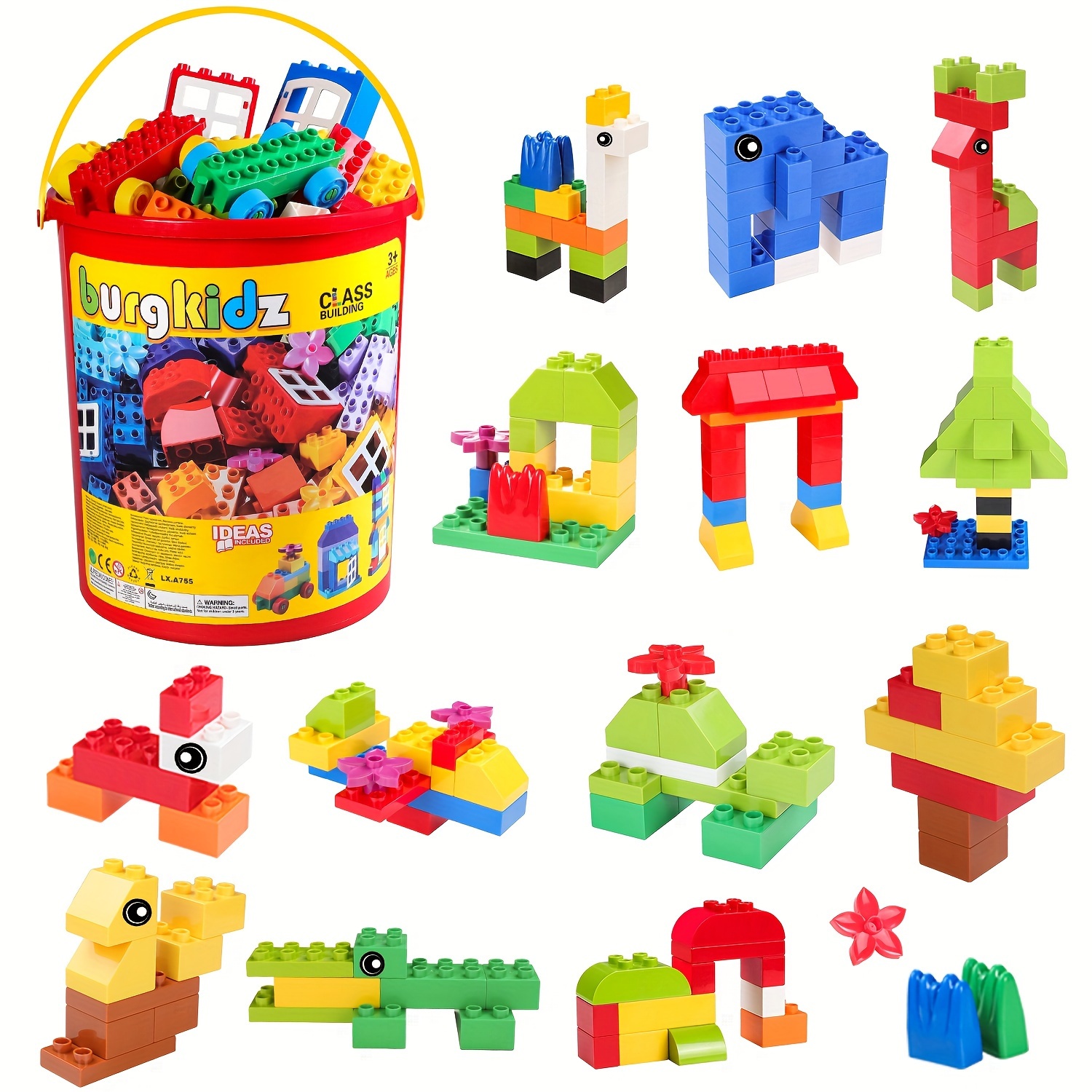 

214 Large Classic Barreled Building Blocks In 19 Different Shapes And 10 , Compatible With All Major Bulk Building Blocks Sets