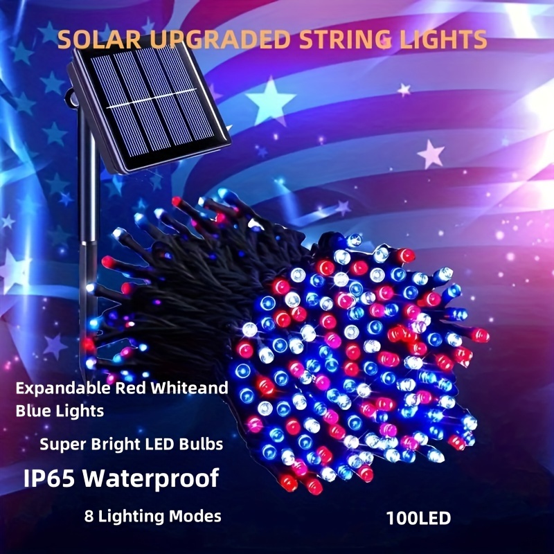 

Led Solar-powered Red, String Lights - Outdoor, Home & Porch Decor | Ideal For American Celebrations Like , Day & Christmas