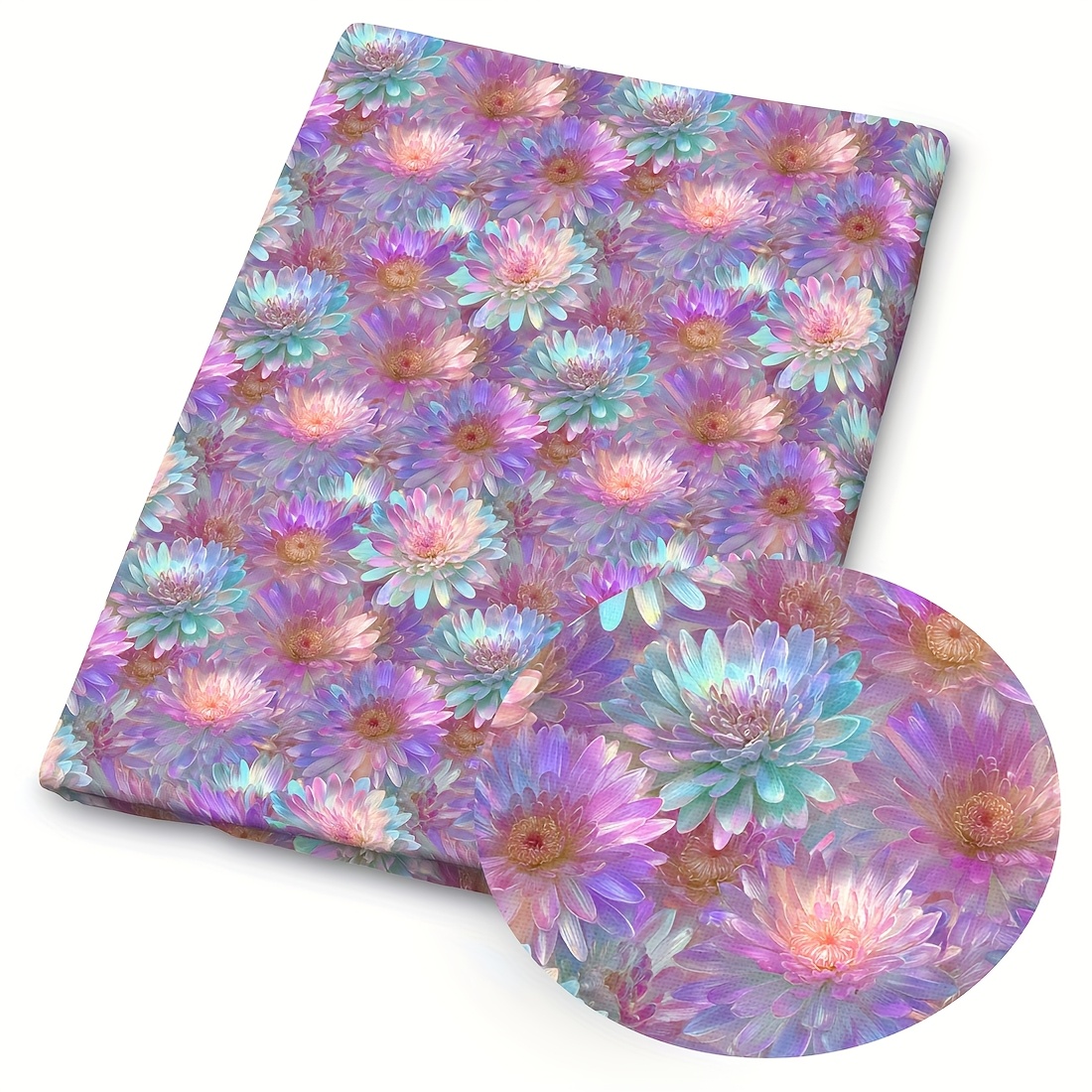 TEMU 1 tissu iridescent à imprimé floral - 150 x 50 cm (59 x 19,68 pouces) Tissu de polyester prédécoupé avec de marguerites, papillons et libellules