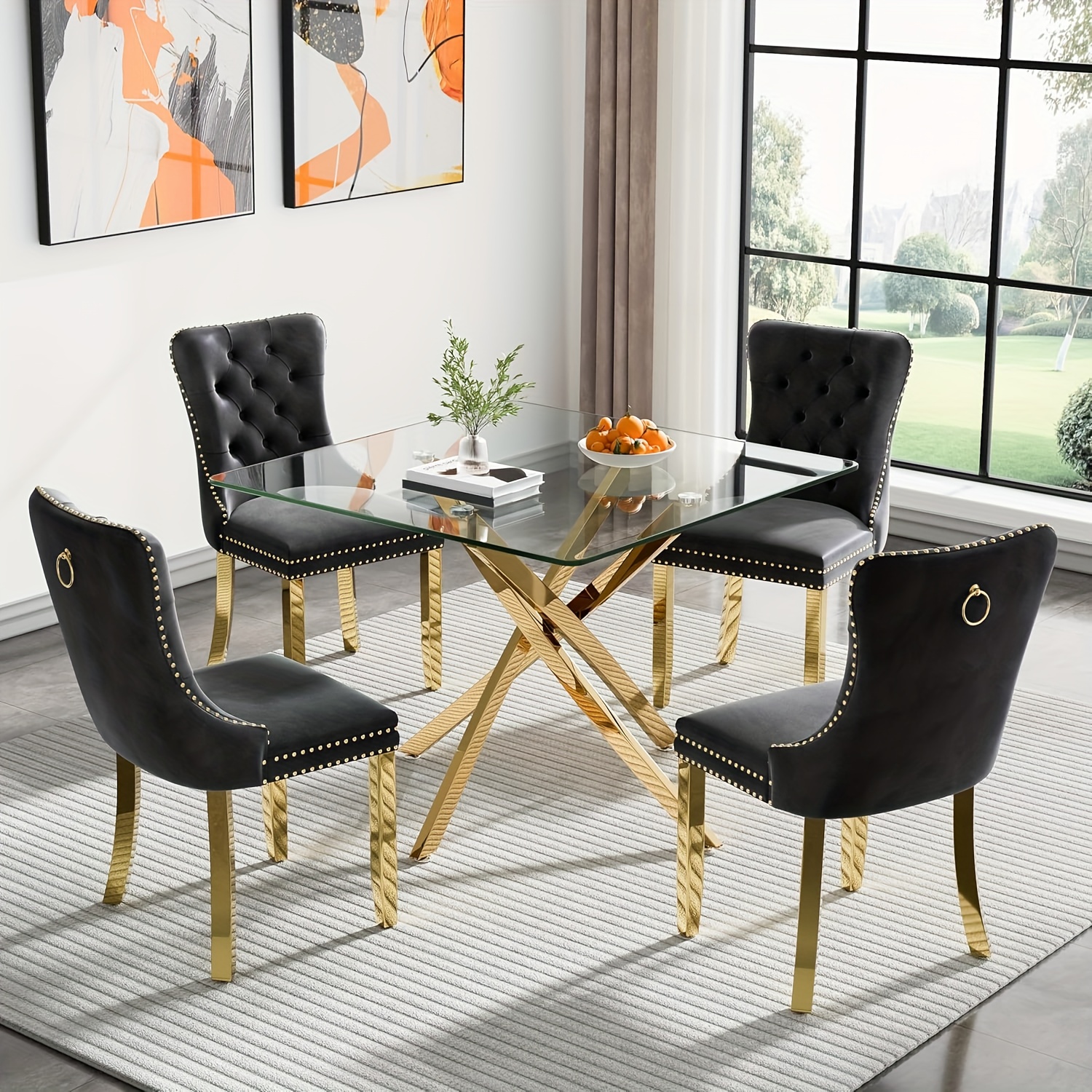 piece glass dining table set luxury Temu