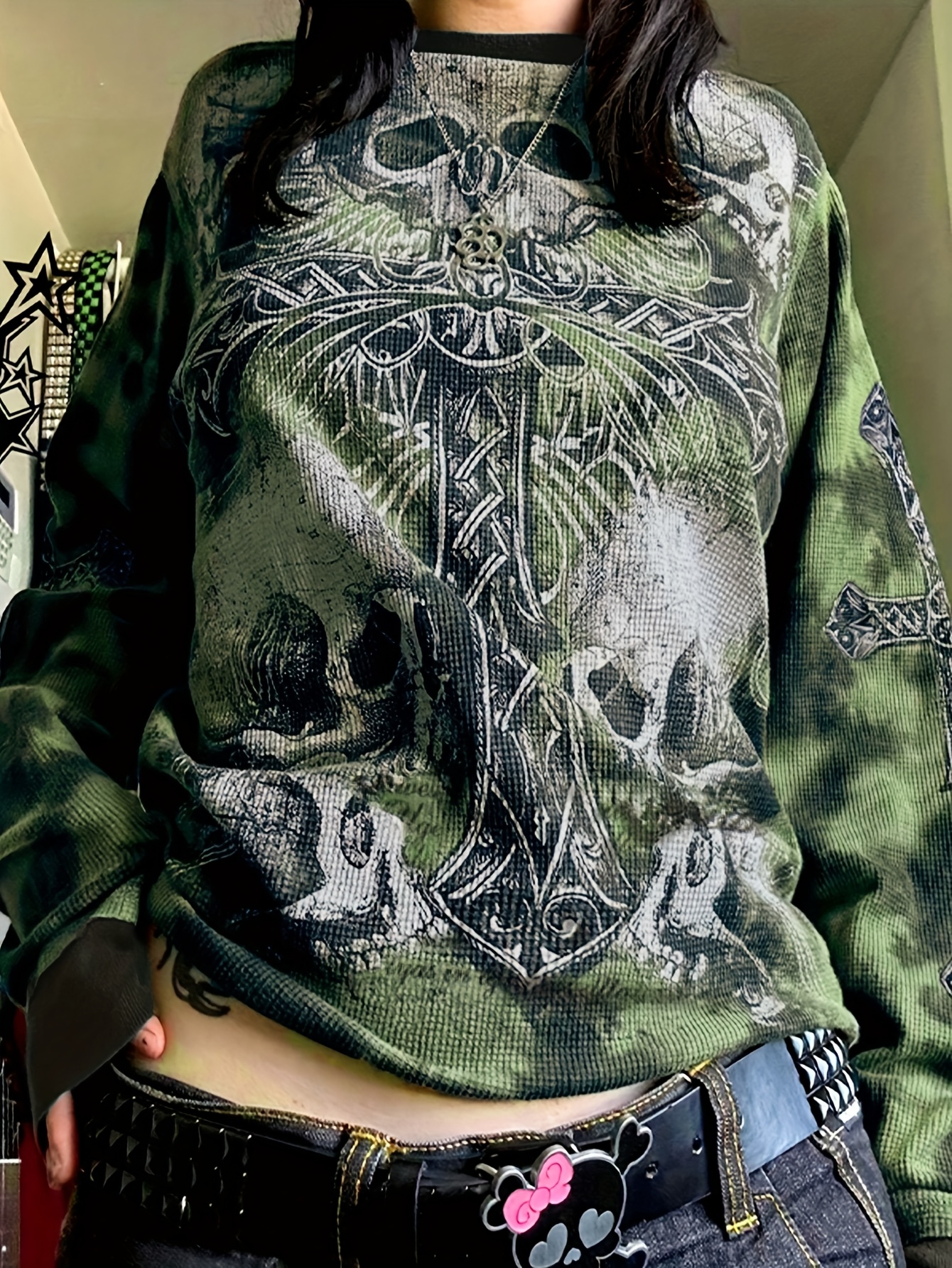 Skull Shirtz Studded Y2K Crewneck Short Sleeve Skull Shirt