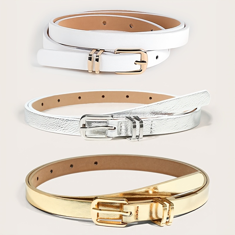 TEMU Small Belt [golden silvery white] Three-piece Set Fashion Pin Small Belt Three-piece Dress Decoration Waist Belt Shirt Decoration Small Waist