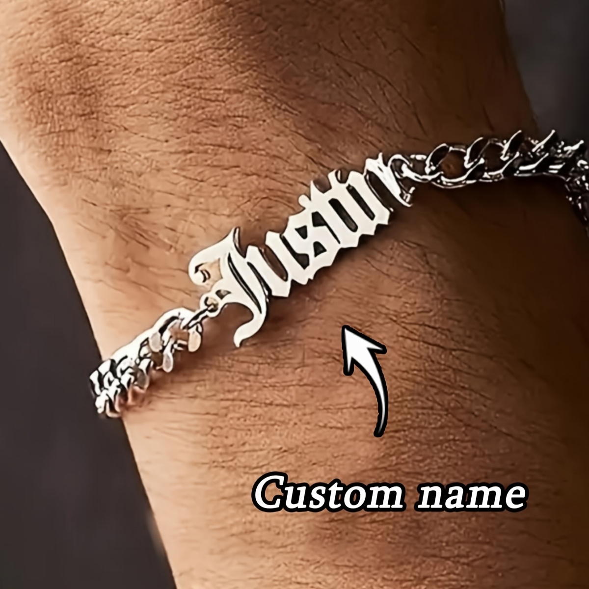 TEMU 1pc Personalized Custom Bracelet, Custom Name Easy Personalized Design Bracelet, Stainless Steel Golden Silvery Custom Bracelet