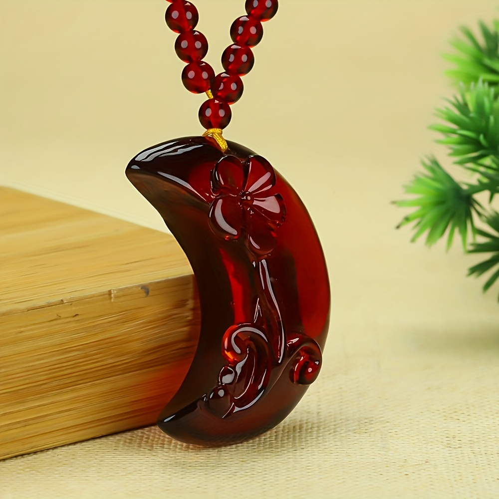 Fashion Moon Flower Amber Pendant Necklace, Gift for Her