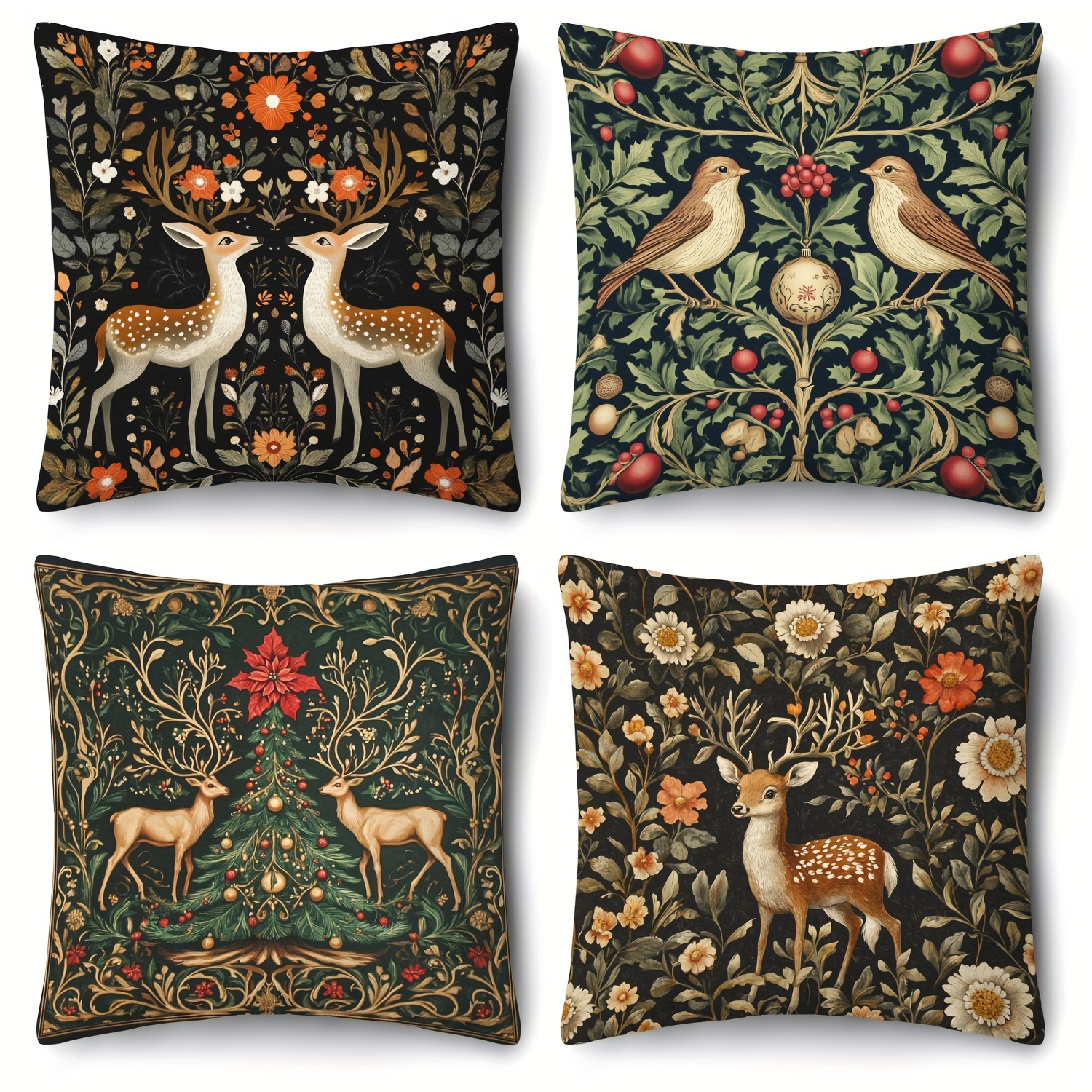 TEMU 4pcs Christmas Popular Pillow Cover Set - Vintage Style 18x18 Inches Made Of Polyester, Featuring Zipper Closure - Machine Washable, With Prints