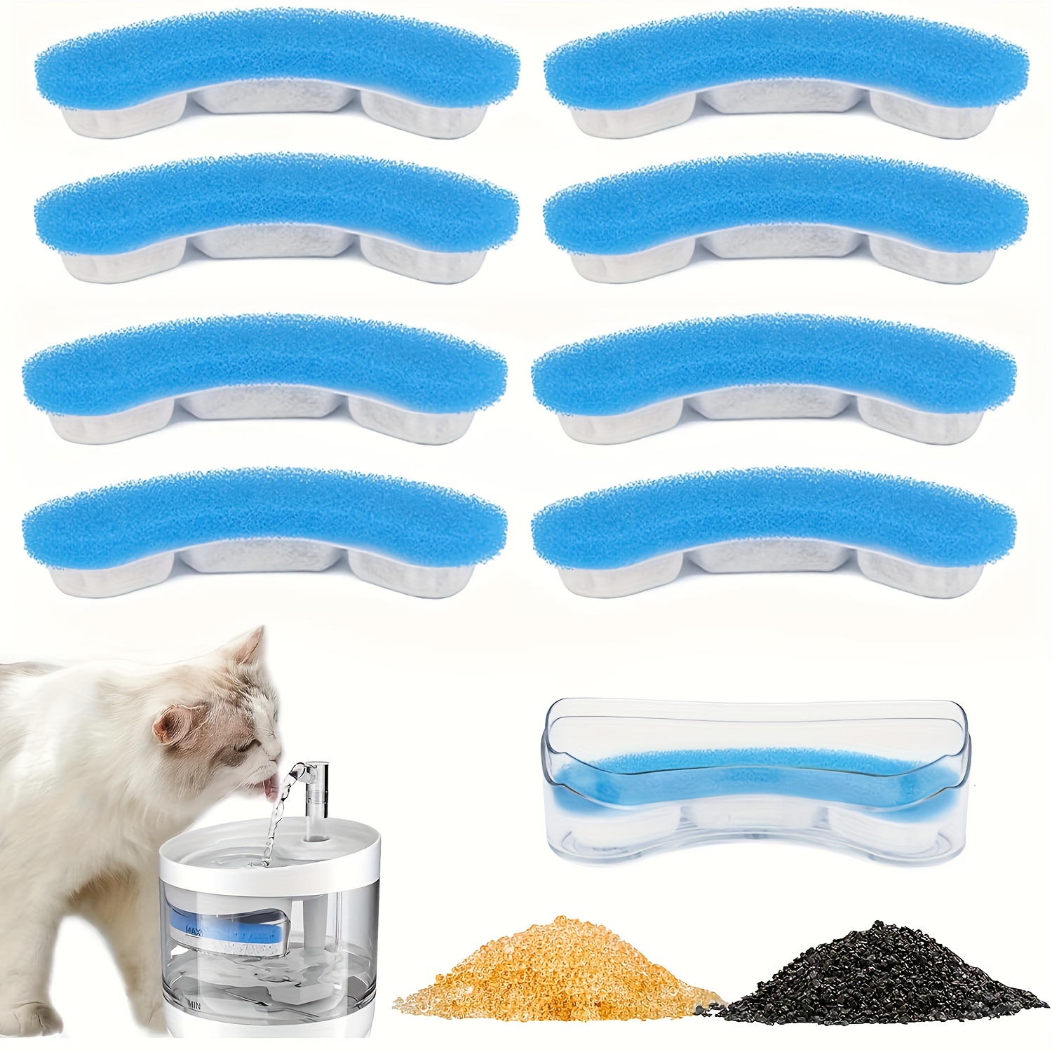 

8pcs Filters For Wf050 & Wf100 Cat Water Fountains - Non-electric, Cotton Material, Ideal For Cats And Dogs